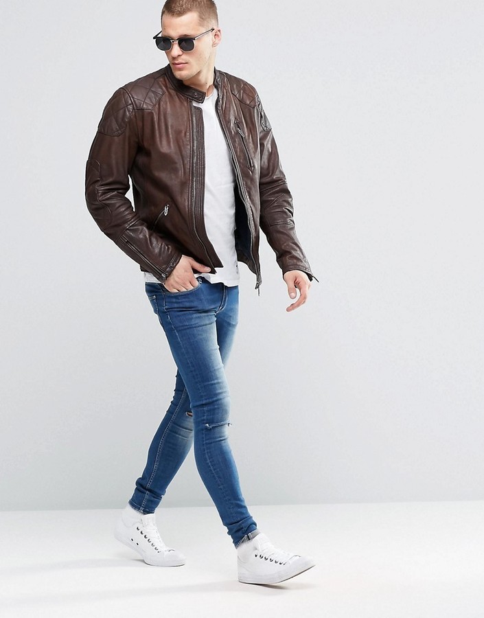 pepe jeans brown leather jacket