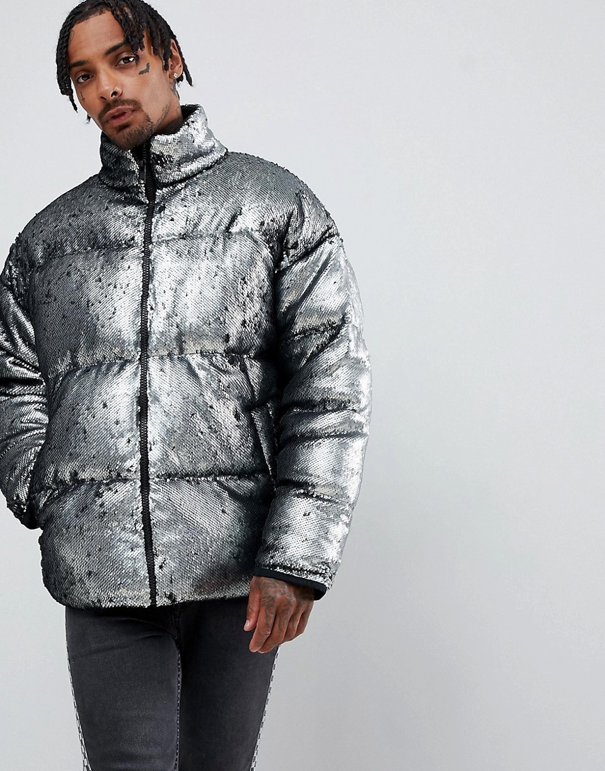 asos silver puffer jacket