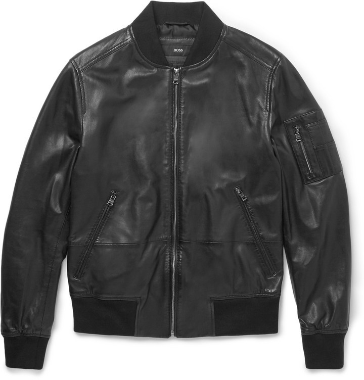hugo boss mens leather bomber jacket