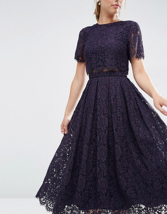 asos lace crop top midi prom dress