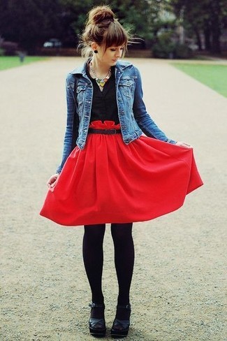 Джинсовая юбка красная