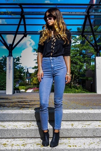 Как носить ботильоны с блузкой с длинным рукавом