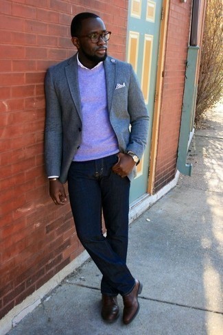 Какие джинсы носить с бирюзовым пиджаком мужчине