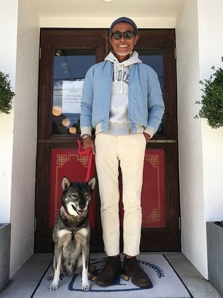 Какие брюки чинос носить с бирюзовым бомбером