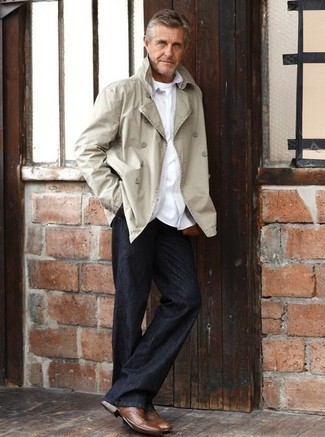 Как носить бежевый пиджак с черными брюками чинос