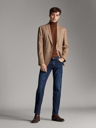 Какие ботинки челси носить с бежевым пиджаком мужчине