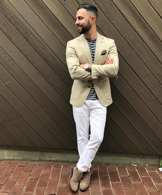 Какие монки носить с бежевым пиджаком