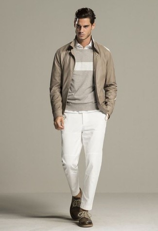 Какие туфли дерби носить с бежевым бомбером