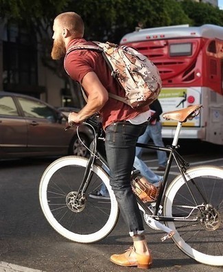 С чем носить бежевый рюкзак из плотной ткани мужчине