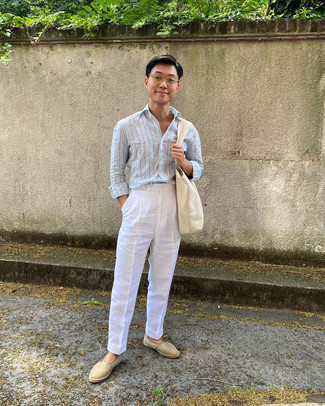 С чем носить бежевые эспадрильи из плотной ткани мужчине