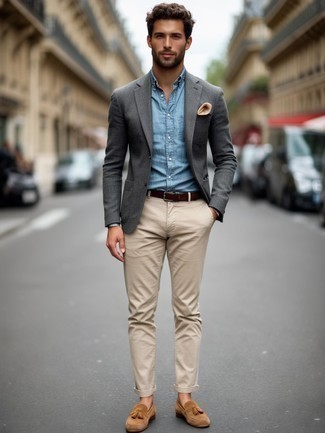 Какие пиджаки носить с бежевыми брюками чинос