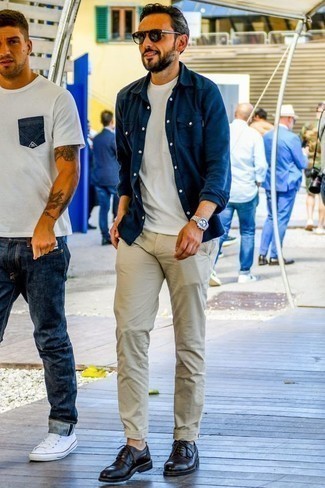 Какие туфли дерби носить с бежевыми брюками чинос