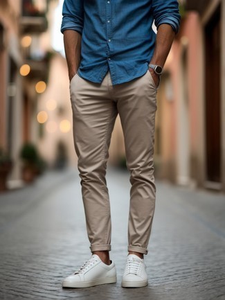 Какие низкие кеды носить с бежевыми брюками чинос