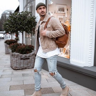 С чем носить бежевую вельветовую куртку мужчине