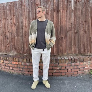 Какие кардиганы носить с бежевыми ботинками дезертами