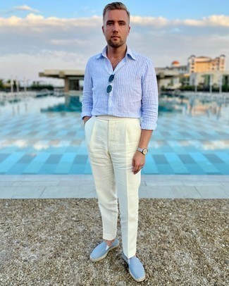 С чем носить бежевые классические брюки мужчине