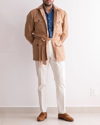 Какие лоферы носить с бежевой полевой курткой