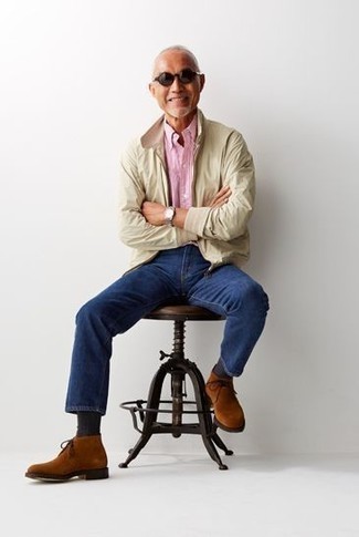 Какие ботинки дезерты носить с бежевой курткой харрингтон