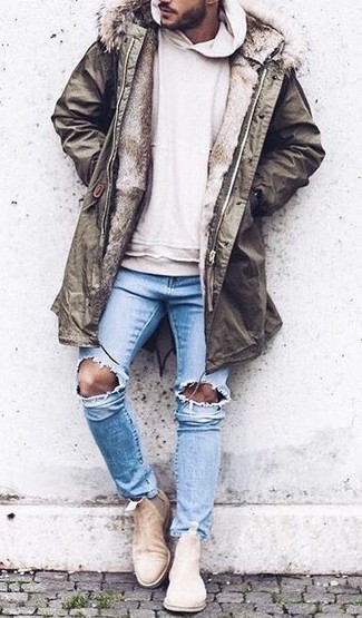 Какие парки носить с бежевым худи мужчине