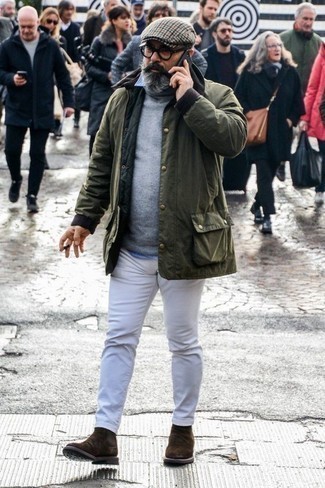 С чем носить бежевую кепку с узором "гусиные лапки" мужчине