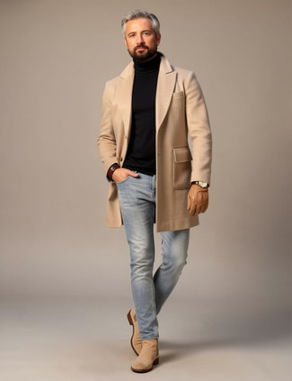 С чем носить бежевое длинное пальто