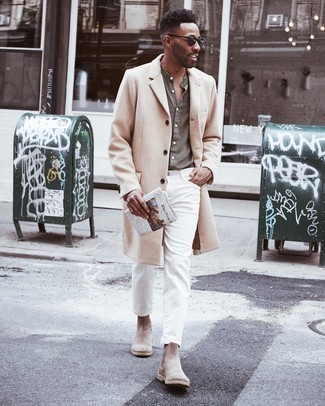 С чем носить бежевое длинное пальто