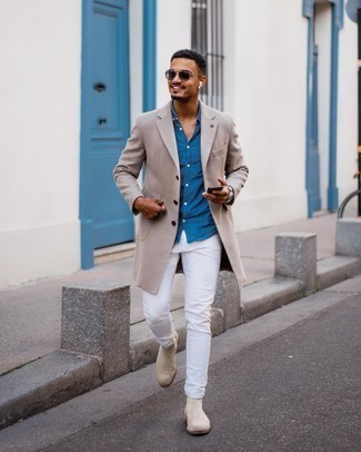 Какие рубашки с длинным рукавом носить с бежевым длинным пальто