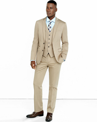 С чем носить бежевый галстук в шотландскую клетку мужчине