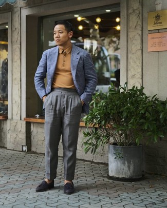 С чем носить бежевый свитер с воротником поло мужчине