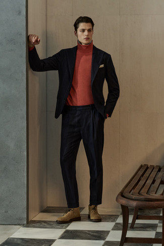 С чем носить бежевый нагрудный платок с принтом