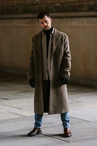 Какие длинные пальто носить с бежевой курткой-рубашкой