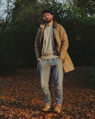Какие дождевики носить с бежевым свитшотем мужчине