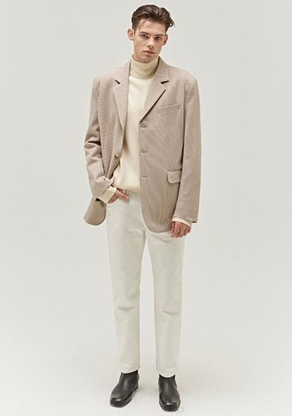 Как носить бежевую водолазку с бежевым пиджаком мужчине