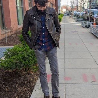 Как носить косуху с повседневными ботинками мужчине