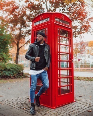 Как носить косуху с повседневными ботинками мужчине