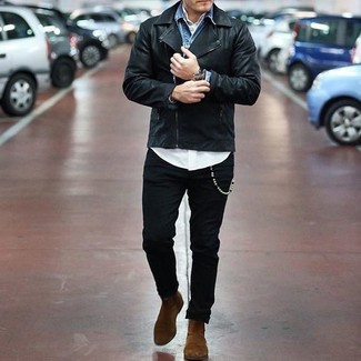 Как носить косуху с джинсовой рубашкой мужчине