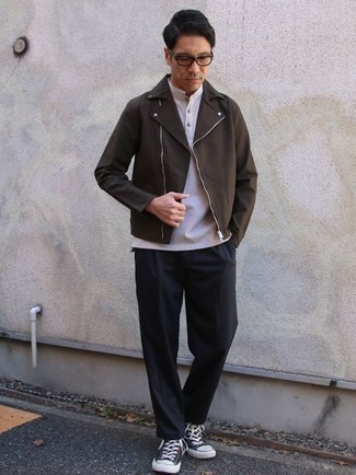 Как носить косуху с высокими кедами мужчине