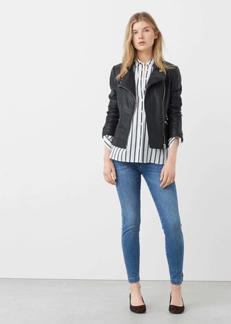 Как носить косуху с джинсами женщине