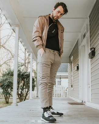 Какие бомберы носить с черно-белыми кроссовками мужчине