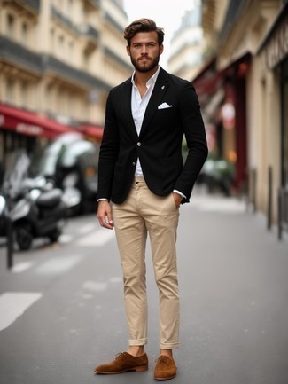 Какие брюки чинос носить с черно-белым пиджаком