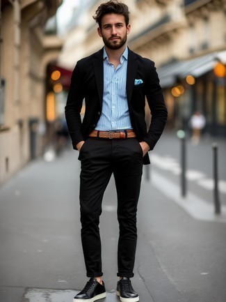 Какие брюки чинос носить с черно-белым пиджаком