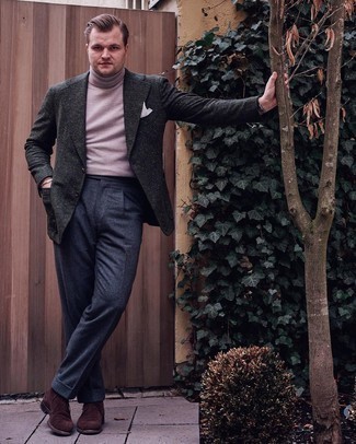 Какие ботинки дезерты носить с черно-белым пиджаком