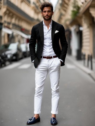 Какие лоферы носить с черно-белым пиджаком мужчине