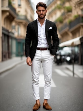 Какие лоферы носить с черно-белым пиджаком мужчине