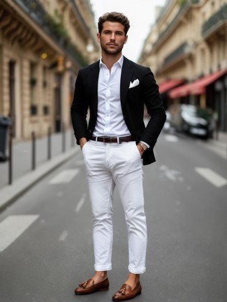 Какие лоферы носить с черно-белым пиджаком мужчине