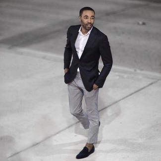 Какие лоферы носить с черно-белым пиджаком мужчине