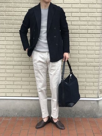 Какие лоферы носить с черно-белым пиджаком мужчине