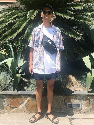 С чем носить черно-белую поясную сумку из плотной ткани мужчине