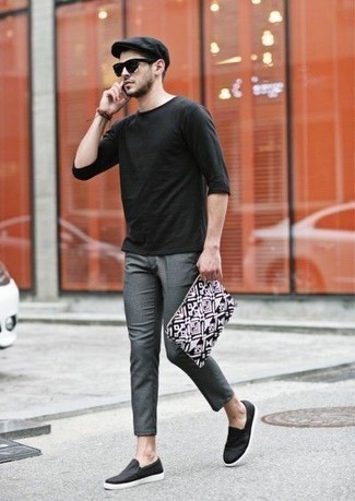 С чем носить черно-белый мужской клатч из плотной ткани мужчине