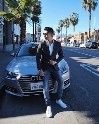 С чем носить черно-белый пиджак в клетку мужчине